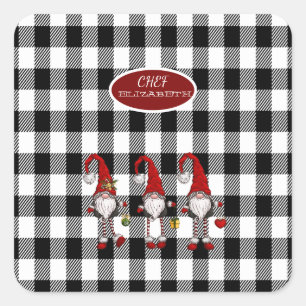 Adorable Cute Gnomes Buffalo Plaid Square Sticker
