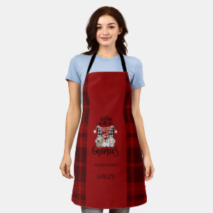 Adorable Cute Gnomes Red Buffalo Plaid Apron
