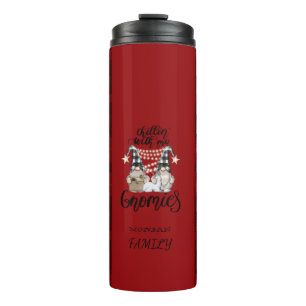 Adorable Cute Gnomes Red Buffalo Plaid Thermal Tumbler