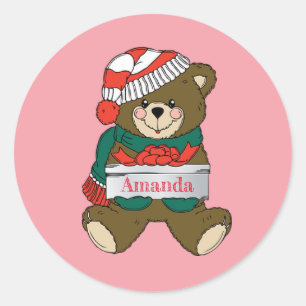 Adorable Cute Great Christmas Teddy Bear   Classic Round Sticker
