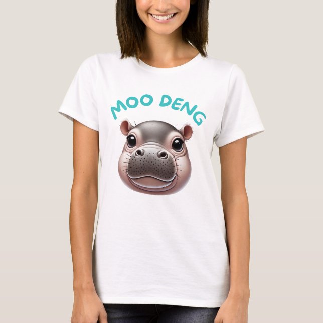 Adorable Cute Happy Baby Pygmy Hippo Moo Deng T-Shirt (Front)