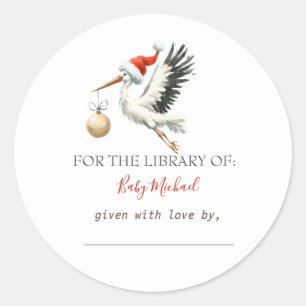 Adorable Cute Holiday Stork Classic Round Sticker