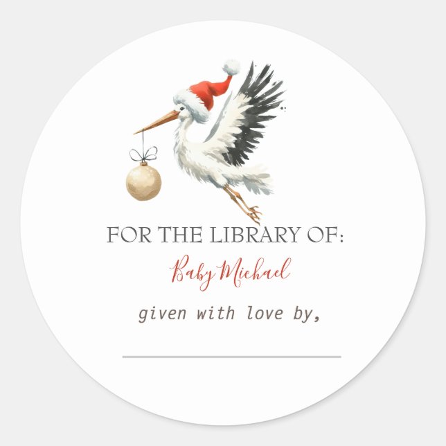 Adorable Cute Holiday Stork Classic Round Sticker (Front)