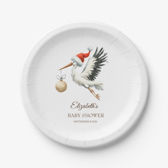 Adorable Cute Holiday Stork Paper Plate (Front)