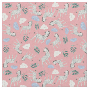 Adorable cute jungle safari zebra horses kids pink fabric