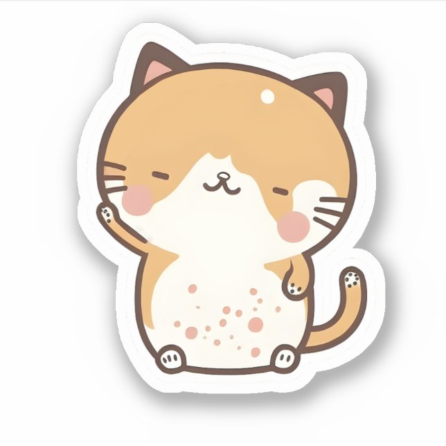 Adorable Cute Kawaii Cat Sat and Smiling Sticker (Front)