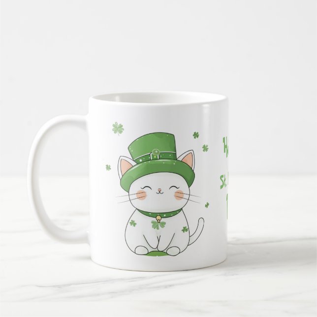 Adorable  Cute Kawaii Cat St. Patrick’s Day Mug  (Left)