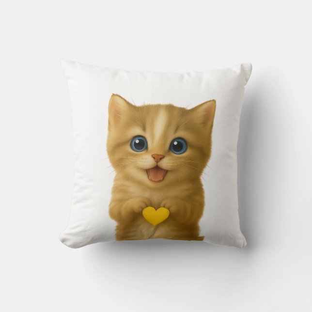 Adorable Cute Kitten Thinking Pillow  (Front)
