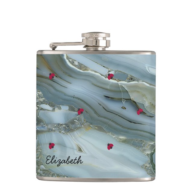 Adorable Cute ,Ladybugs,Marble -Personalised Hip Flask (Front)