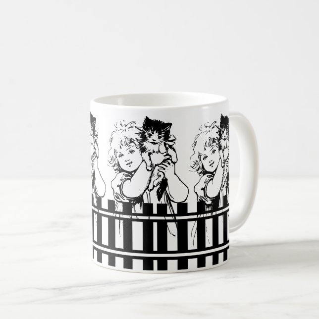 Adorable Cute Little Girl and Cute Little Cat Coffee Mug (Front Right)
