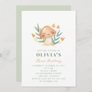 Adorable Cute Little Mushroom First Birthday Party Invitation