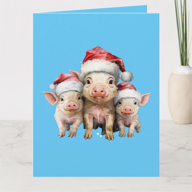 Adorable Cute Little Piggie Christmas Greeting Card (Front)