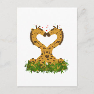 Adorable Cute Love Giraffes Heart Shaped Kissing Postcard