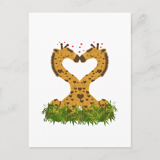 Adorable Cute Love Giraffes Heart Shaped Kissing Postcard (Front)