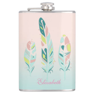 Adorable Cute Modern Girly Feathers Hip Flask