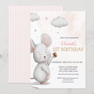 Adorable Cute Mouse Striped Birthday  Invitation