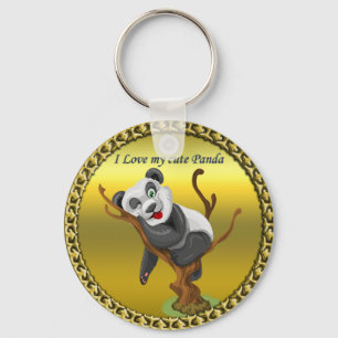Adorable cute panda bear sleeping in a tree key ring