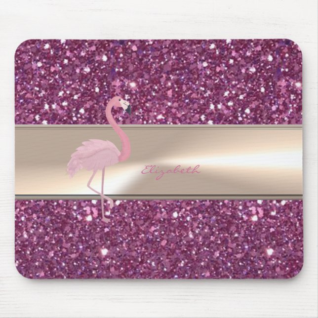 Adorable Cute Pink Flamingo  On Glittery Mouse Mat (Front)