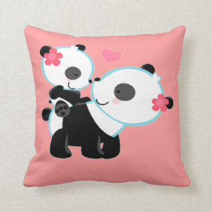 Adorable Cute Pink Panda Bear Love Throw Pillows