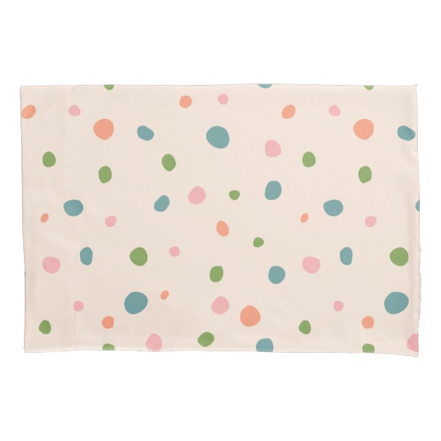 Adorable cute polka dots modern pink green blue pillowcase (Front)