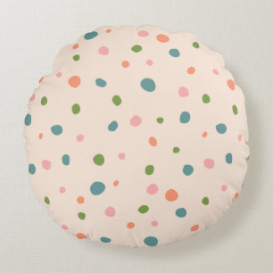Adorable cute polka dots modern pink green blue round cushion