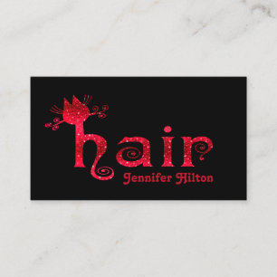 Adorable cute red glittery cat hair logo business card