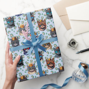 Adorable Cute Royal Cats Repeating Pattern Wrapping Paper