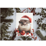 Adorable Cute Santa Otter Christmas Card<br><div class="desc">AI generated otter in a Santa Hat</div>