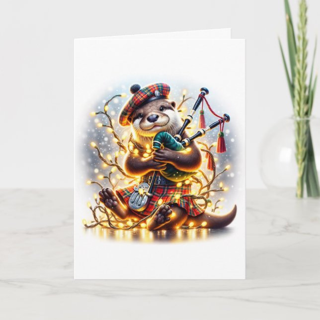 Adorable Cute Scottish Otter Christmas Card (Front)