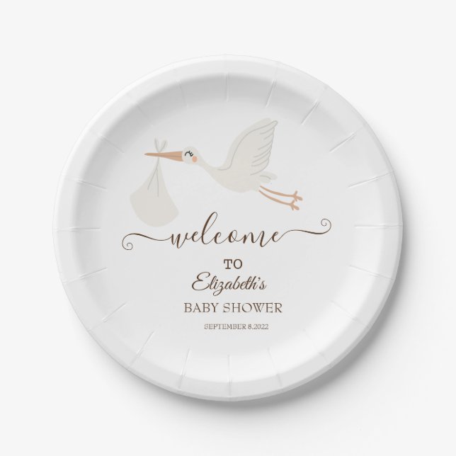 Adorable Cute Stork Paper Plate (Front)
