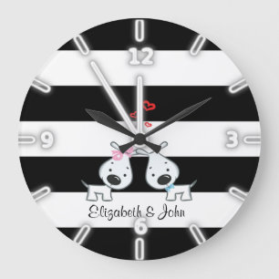 Adorable Cute ,Striped,Dogs In Love-Personalised Large Clock