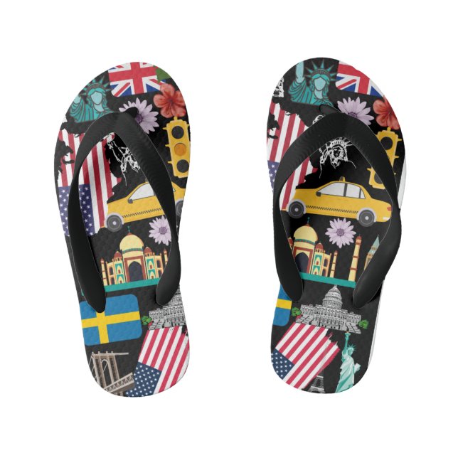 Adorable cute unique designe pattern usa flag chic kid's flip flops (Footbed)