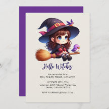 Adorable Cute Witch with 2 birds, Halloween