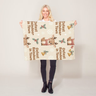 Adorable Cutest Reindeer in Town Woodland X-mas Fleece Blanket