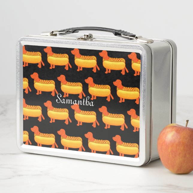  Adorable Dachshund Hot Dog Metal Lunch Box (In Situ)