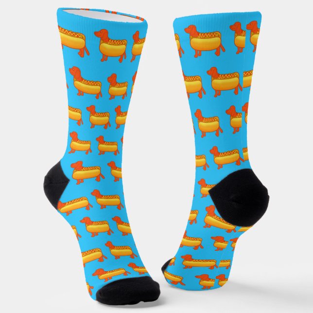 Adorable Dachshund Hot Dog Socks (Angled)