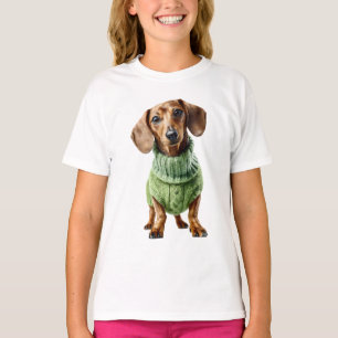 Adorable Dachshund in Green Sweater Kids