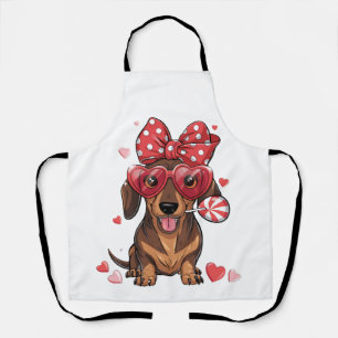 Adorable Dachshund In Heart Glasses And Polka Dot Apron