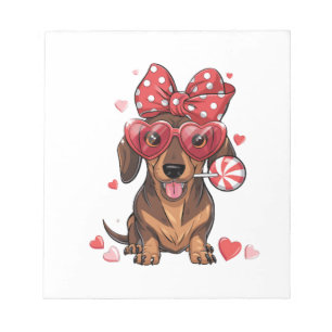 Adorable Dachshund In Heart Glasses And Polka Dot Notepad