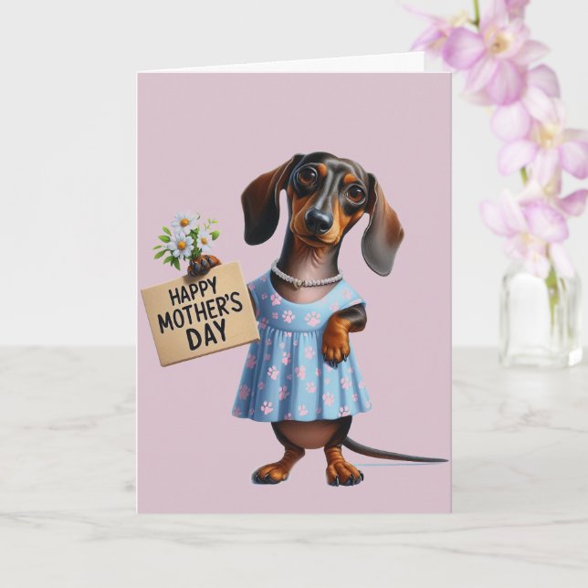 Adorable Dachshund Mother's Day  Card (Orchid)