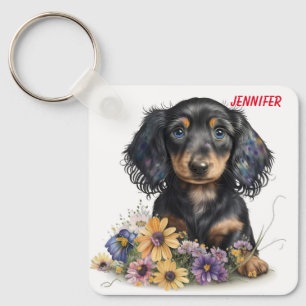 Adorable Dachshund Puppy Dog Key Ring