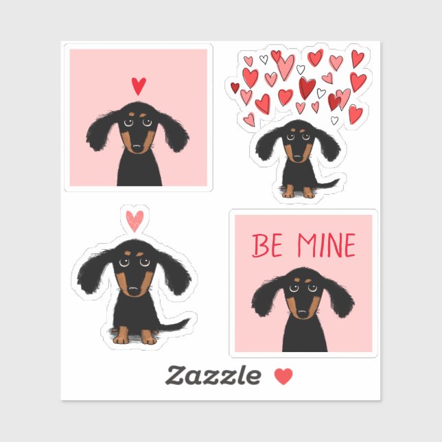 Adorable Dachshund Puppy Dog Valentine Stickers (Sheet)