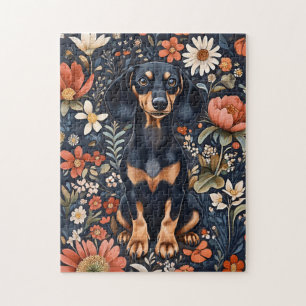 Adorable Dachshund Surrounded By Vibrant Flowers Jigsaw Puzzle