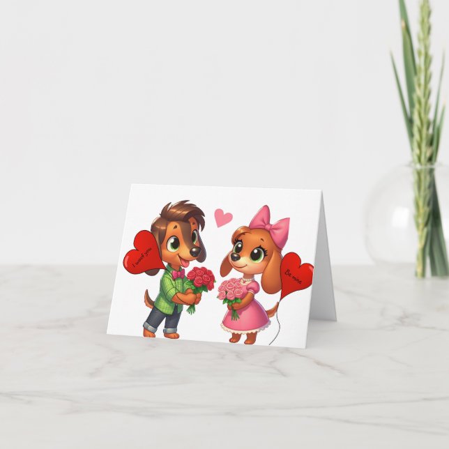 Adorable Dachshund Valentine Card (Front)