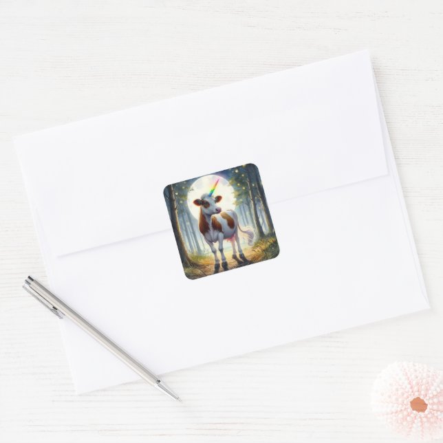 Adorable Dairy Cow Unicorn Square Sticker (Envelope)