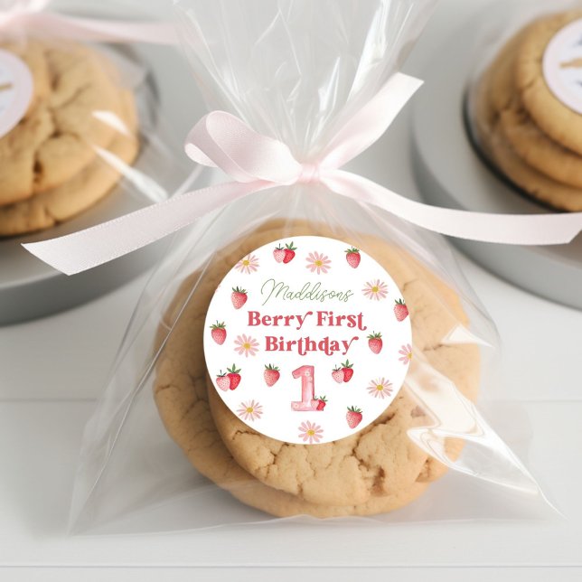 Adorable Daisy Pastel Berry First Birthday Girl  Classic Round Sticker (Creator Uploaded)