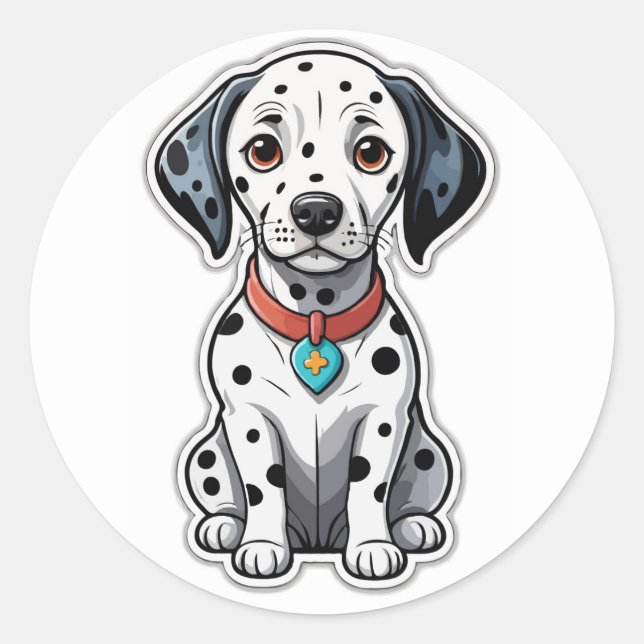 Adorable Dalmatian Puppy Sticker: Cute Spotted Dog Classic Round Sticker (Front)