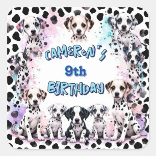 Adorable Dalmatian Puppy Watercolor Birthday  Square Sticker