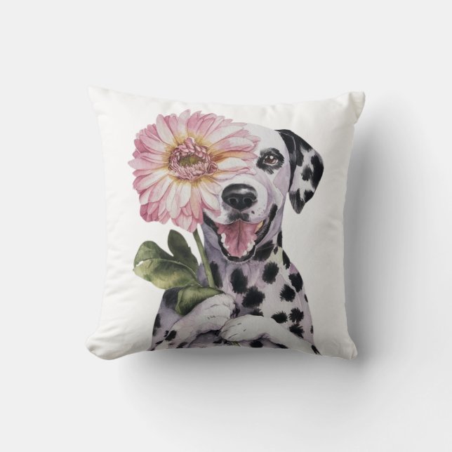 Adorable Dalmatian Watercolor  Illustration  Cushion (Front)