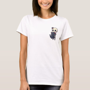 Adorable Dapper Skeleton Hugging Smiling Black Cat T-Shirt